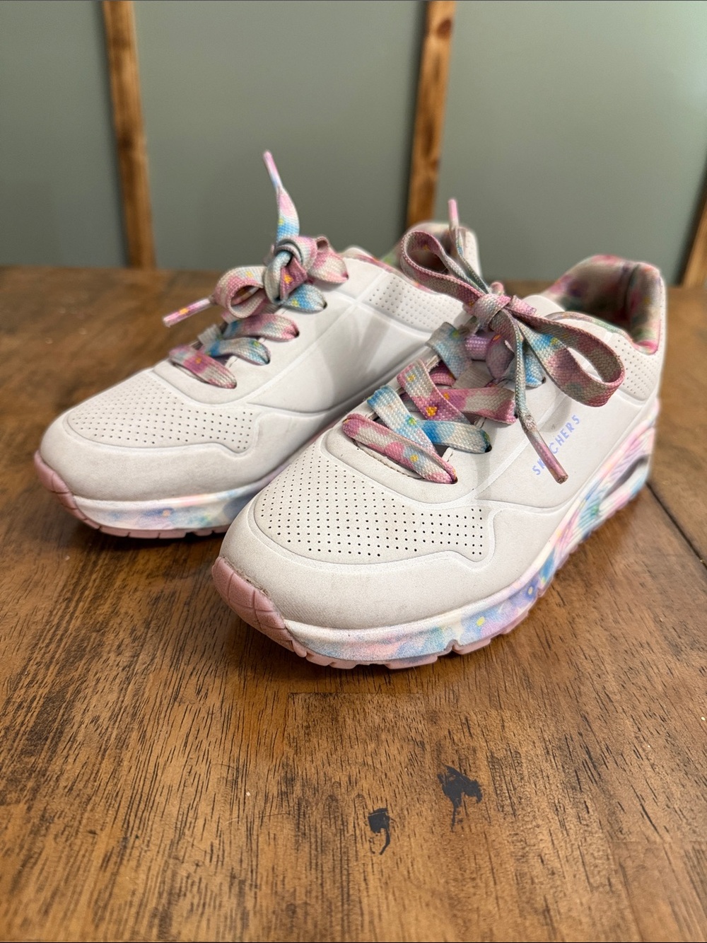 Kids Pink White sketchers Athletic Sneakers with Multicolor Accents